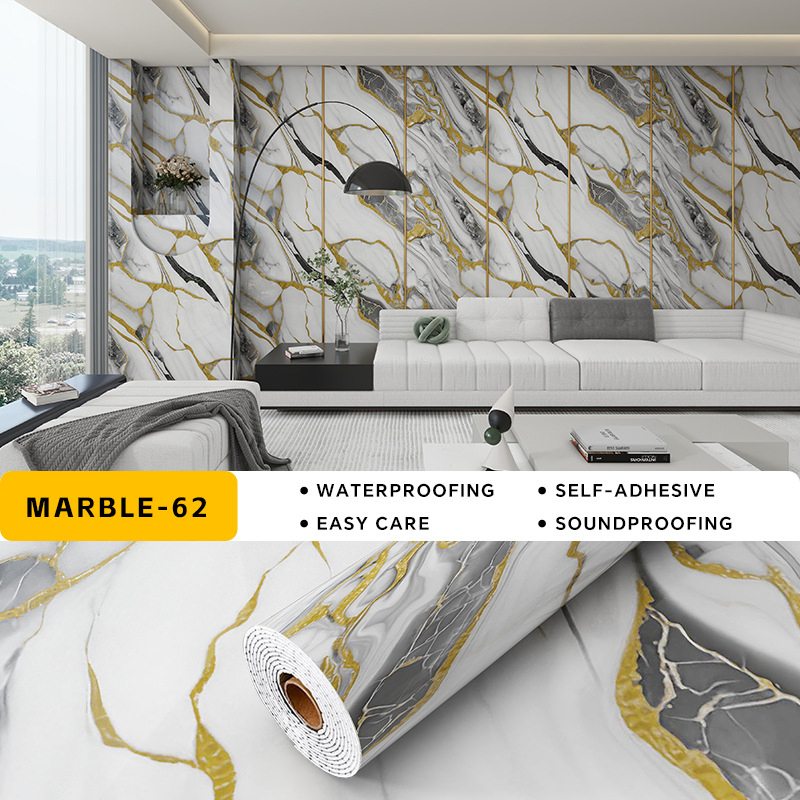 Trendy Chinese Style Self-Adhesive Marble Design Waterproof PVC Wallpaper for Stylish Home Interiors