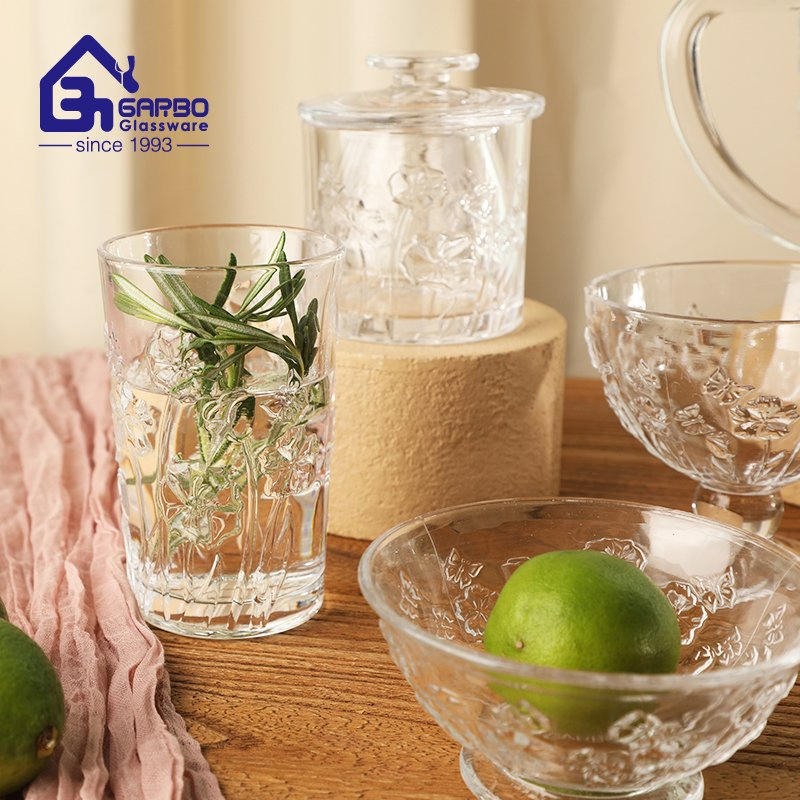 New Release Glass Jug Engraved Glass Pitcher 1300ml Clear Glass Carafe with Handle