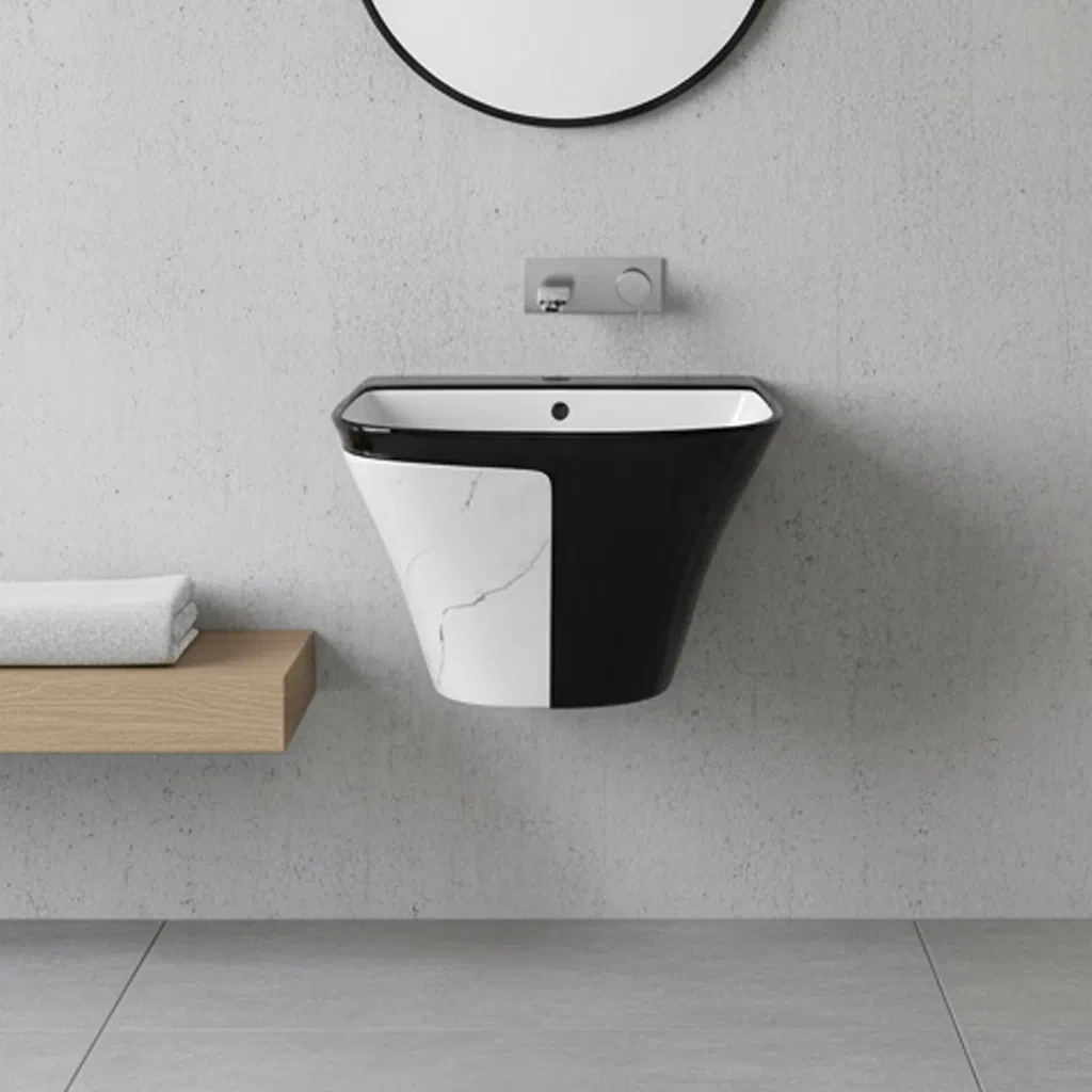 Black and Pattern Sanitary Ware Ceramic Hand Wash Sink Modern Wall Hung Basin for Luxury Bathrooms