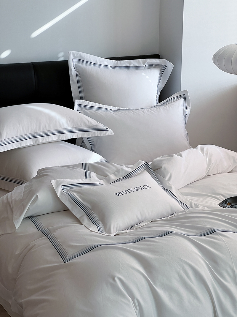 Solid White 100% Cotton Home Textile Hotel Style Quilt Cover Pillow Shams Bed Sheets Queen King Size Cheap Embroidery Bedding Set Wholesale