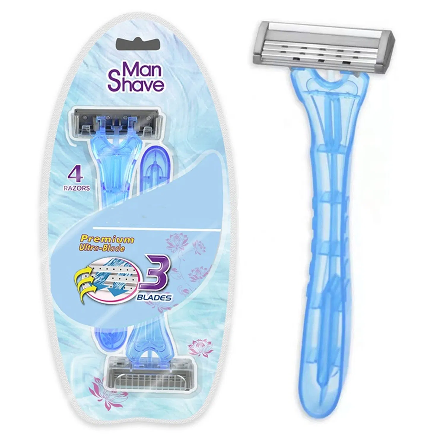 Razor Has Pivoting Head Plastic Handle and 3 Blades Razor for Men