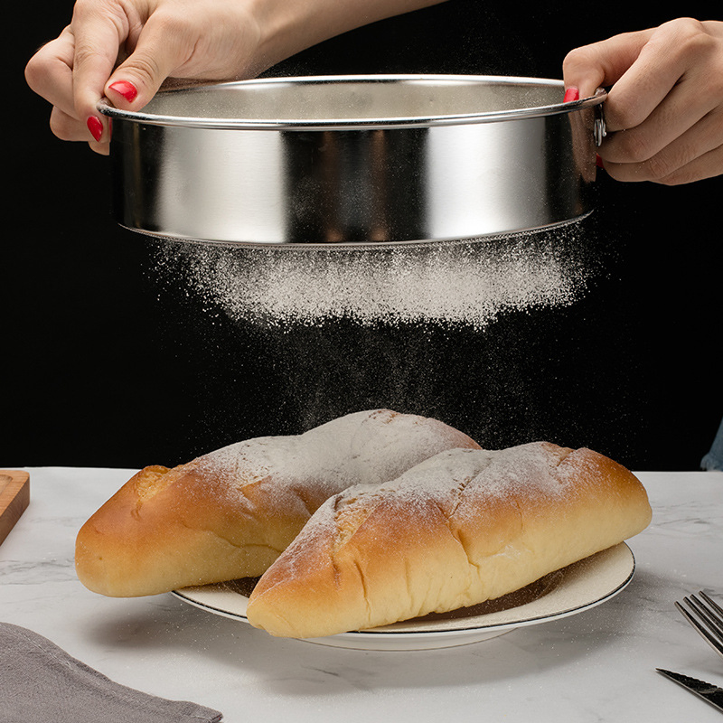 Stainless Steel Strainer Powder Sifter Handled Round Mesh Sieve Cake Baking Strainer