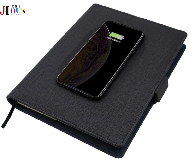 Custom Fabric Cloth Charging Notebook with Wireless Charger and Power Bank