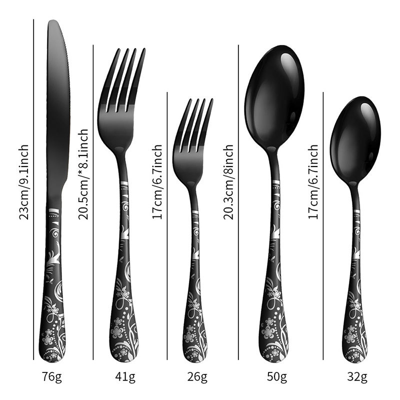 Luxurious Gold and Black Flower Handle Cutlery Set