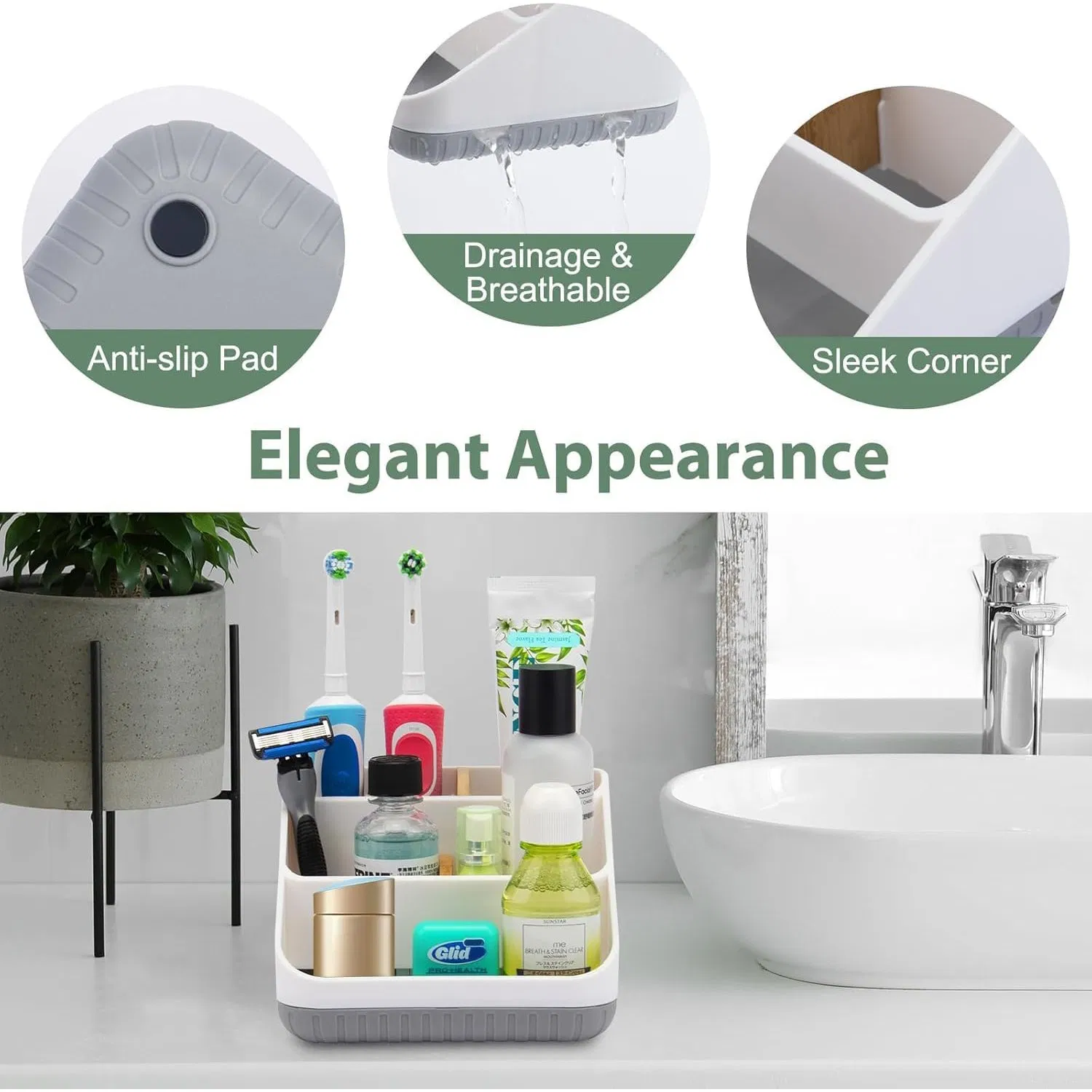 Multifunctional Bathroom Countertop Detachable 6 Slots Bathroom Toothbrush Holder
