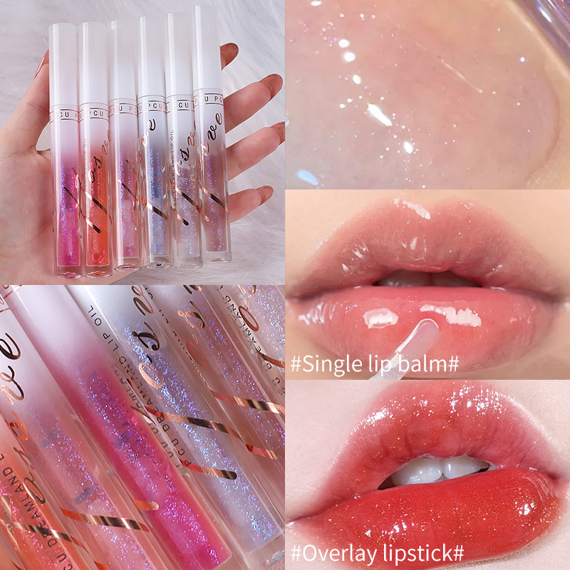 Cosmetic Jelly Clear Lip Oil Water Light Moisturizing Plump Glitter Lipgloss