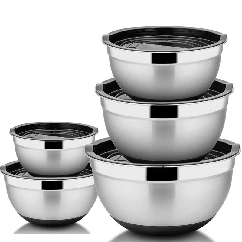 Colorful Non-Slip Design Silicone Bottom Stainless Steel Mixing Bowl Kitchenware