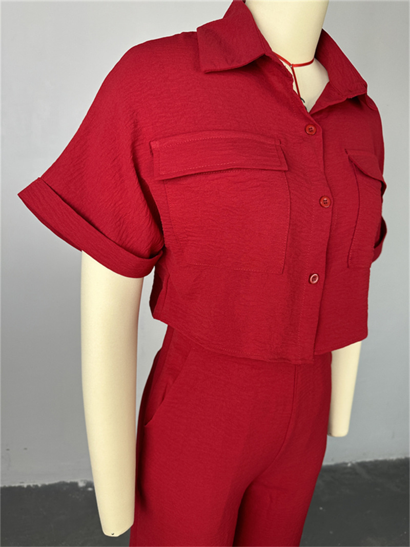 Комплект женский укороченная рубашка с лацканами и широкие брюки