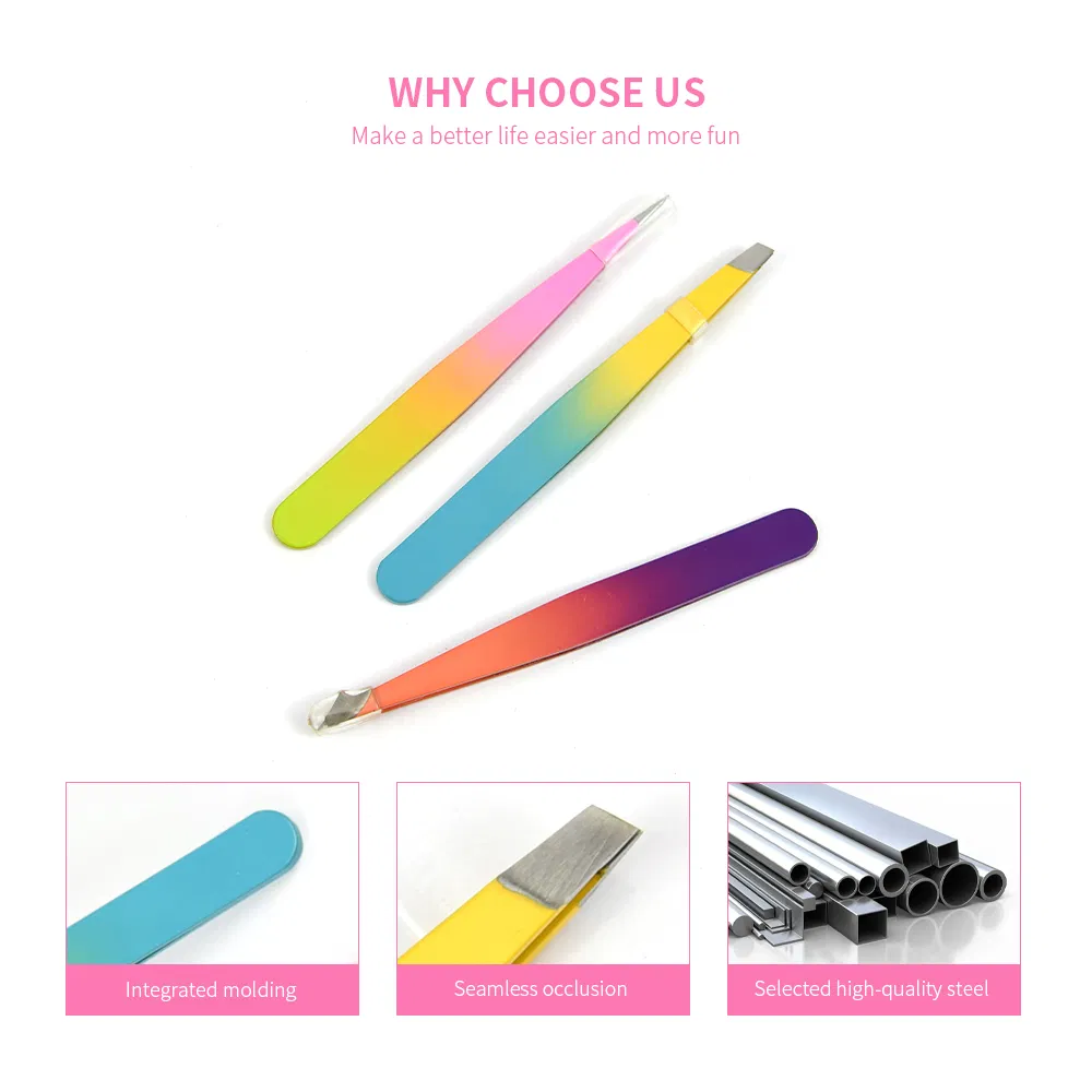 Stainless Steel Beauty Eyelash Tweezers Gradient Color Lash Eyebrow Applicator Tool Set