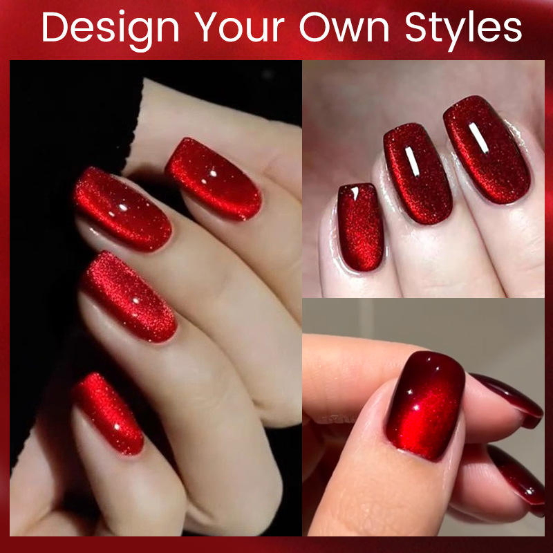 Super Sparkling Long Lasting Cherry Ruby Red Cat Eye Gel Nail Polish