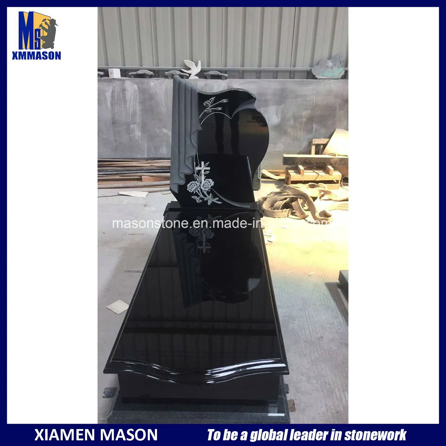 Heart Design Absolutely Black Granite Tombstones Wholesale