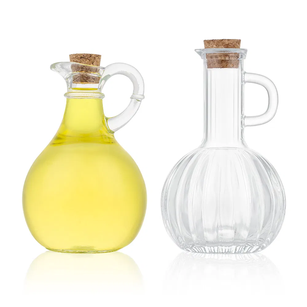 Bulk Cheap Custom Printed Empty Glass Cooking Oil Dispenser Bottle 250ml 300ml Round Clear Refillable for Kitchen