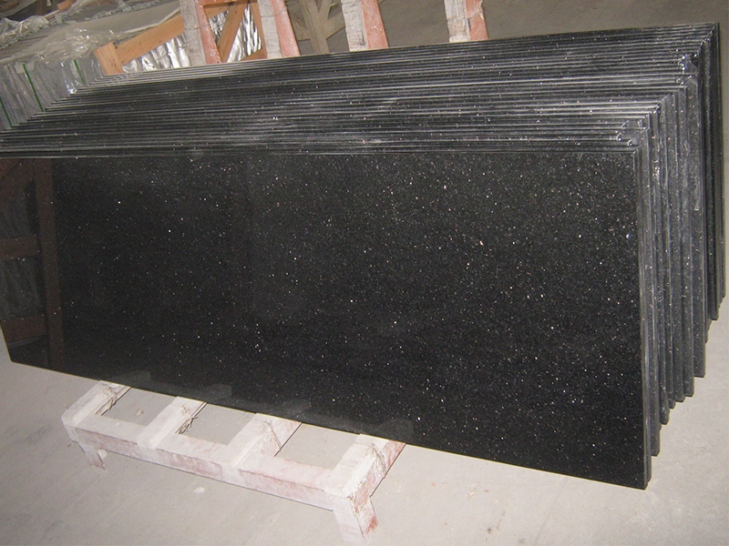 Polished Black Galaxy Granite Slabs Countertops for Villa Granite Stone Worktop