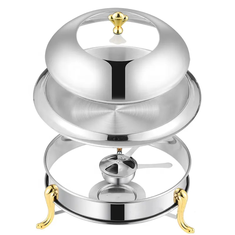 Restaurant Hotel, Food Warmer for Parties Weddings Golden Fast Food Chafing Dish with Lid