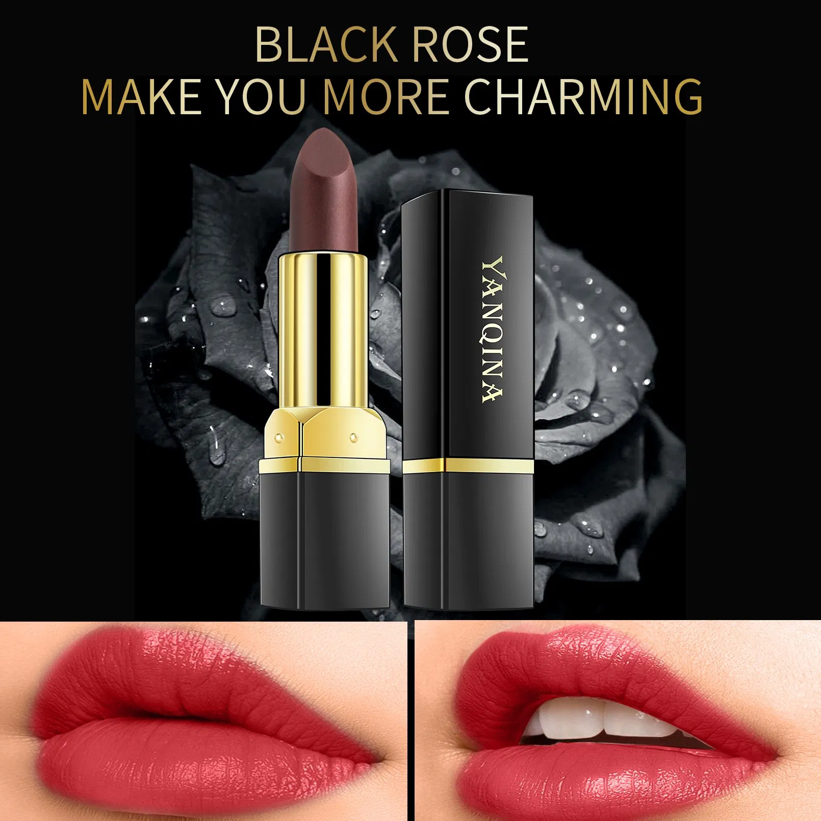 Low MOQ Matte Liquid Lipstick Private Label Waterproof Long Lasting Matte Custom Black Rose Colorful Lipstick