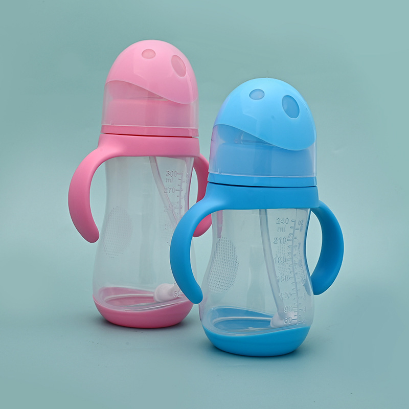 Premium Wide Neck Baby Bottle with Straw and Handle