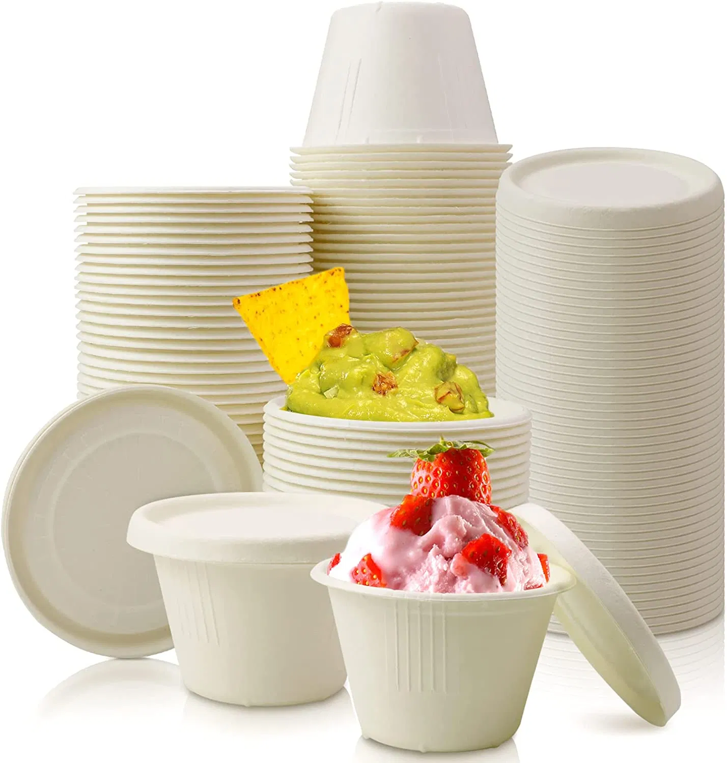 Natural Bagasse Fiber Paper Cups Portion Cups Disposable Dishes Recycleable Cups for Sample