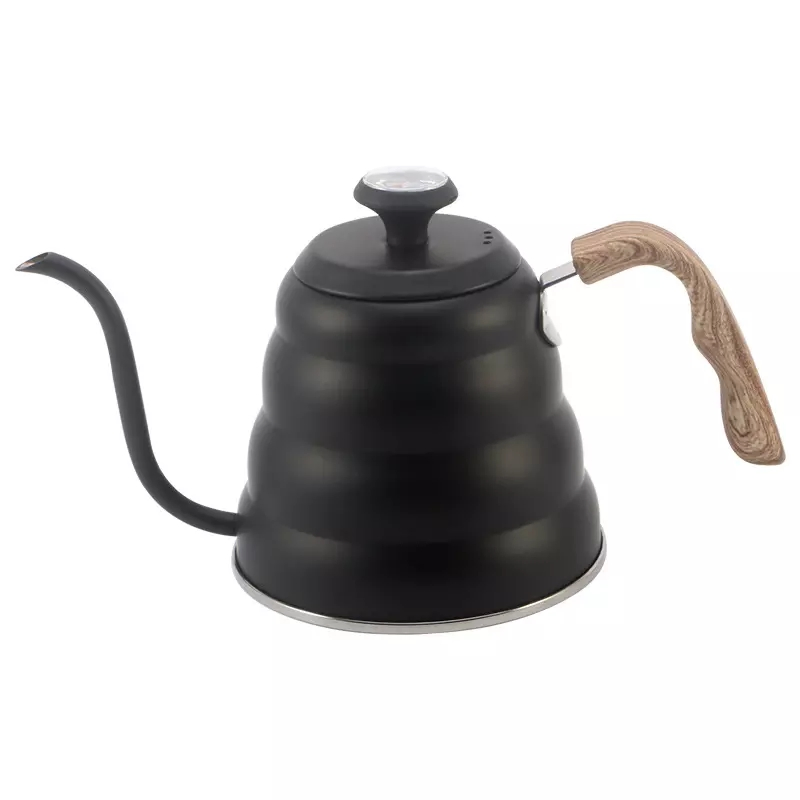 Amazon Hot Sale 1.2 L Pour Over Coffee Drip Kettle Premium Stainless Steel Black Gooseneck Tea Pot Coffee Maker with Thermometer