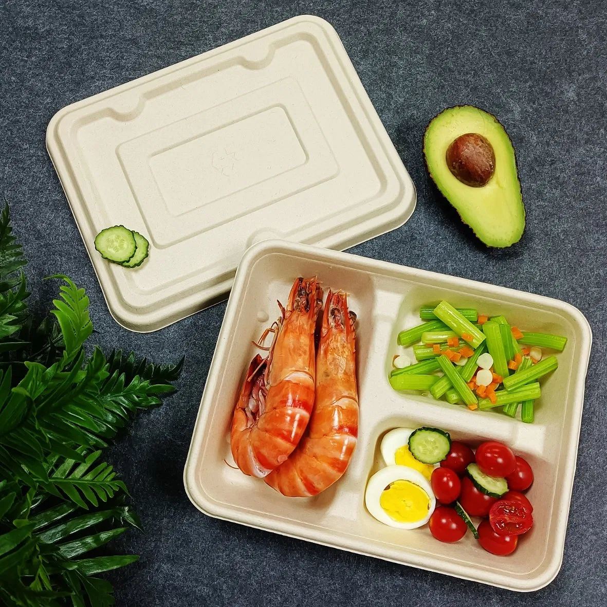 Natural Fiber Disposable Food Packaging Multiple Parts Bagasse Sugarcane Biodegradable Lunch Box