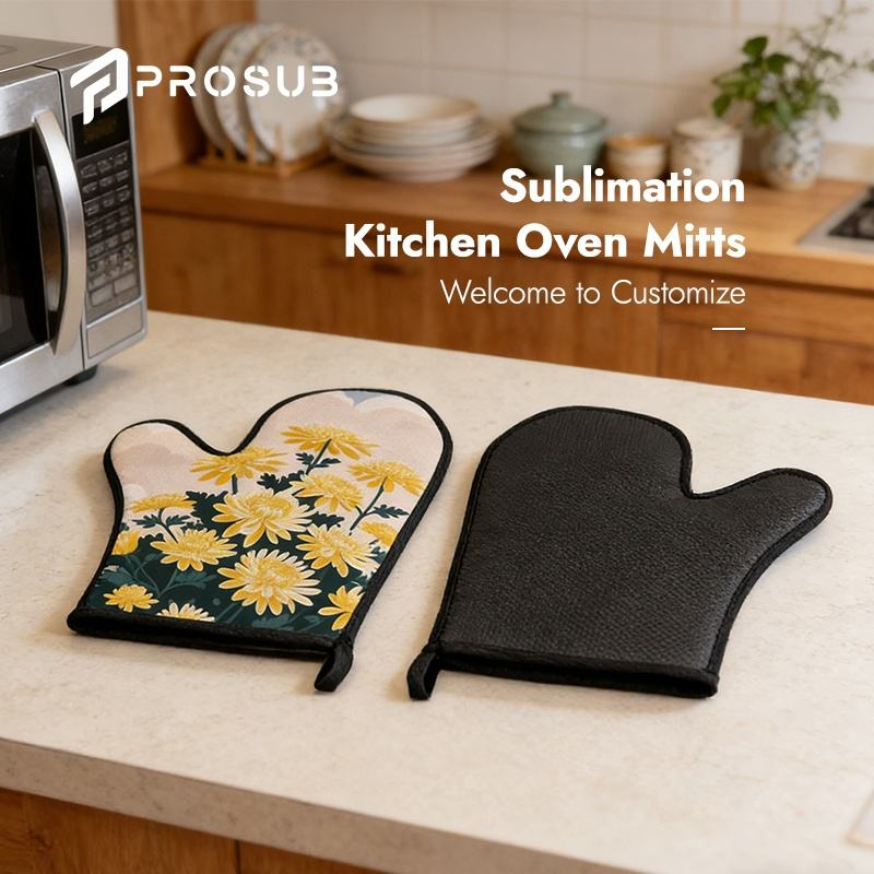 Prosub Factory Wholesale OEM Custom Linen Sublimation Oven Gloves with Silicone Back Blank Heat Insulation Oyen Mitt