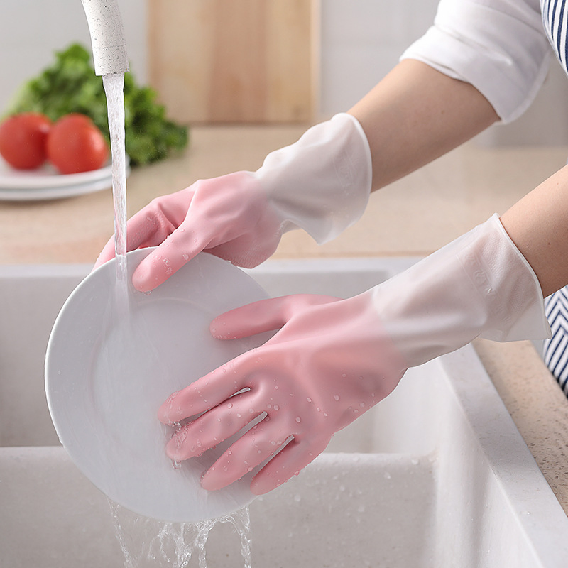 Transparent Two-Tone Waterproof Non-Slip Gloves for Household Cleaning