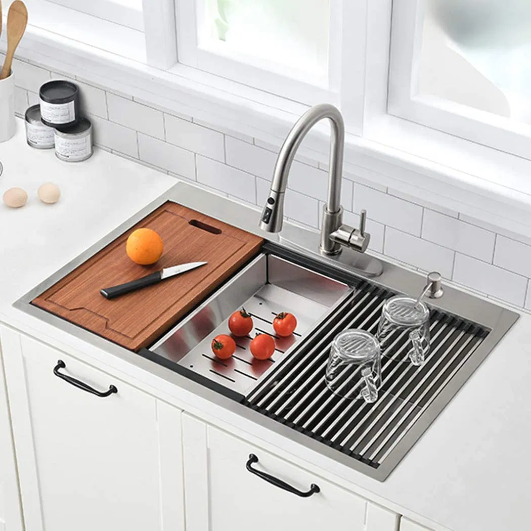Wholesale Kitchenware Sink Single Bowl Handmade New Stainless Steel Waterfall Kitchen Sink Topmount Kitchen Basin