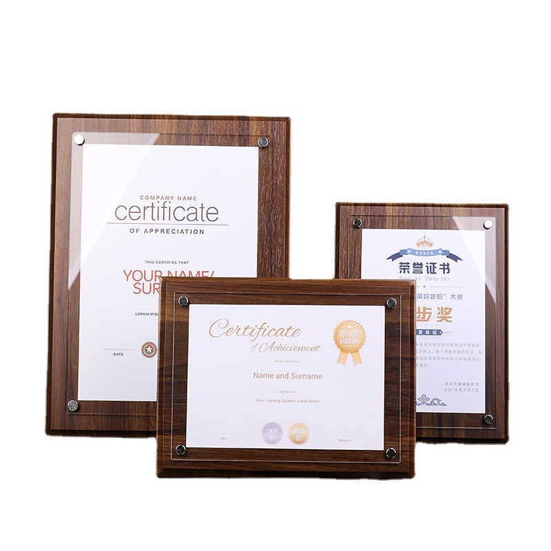11X14 A3 A4 Custom Plexiglass Awards Frame Screw Down Holds Certificate Plaque Certificates Wood Floating Acrylic Plaque