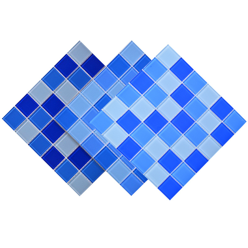 Glossy Blue Square Glass Swimming Pool Mosaic Tile