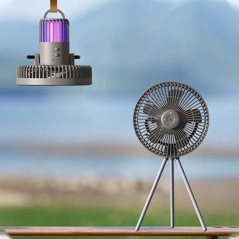 USB Rechargeable Tripod Outdoor Camping Ceiling Fan with Mosquito-Killing Lamp and Power Bank Function