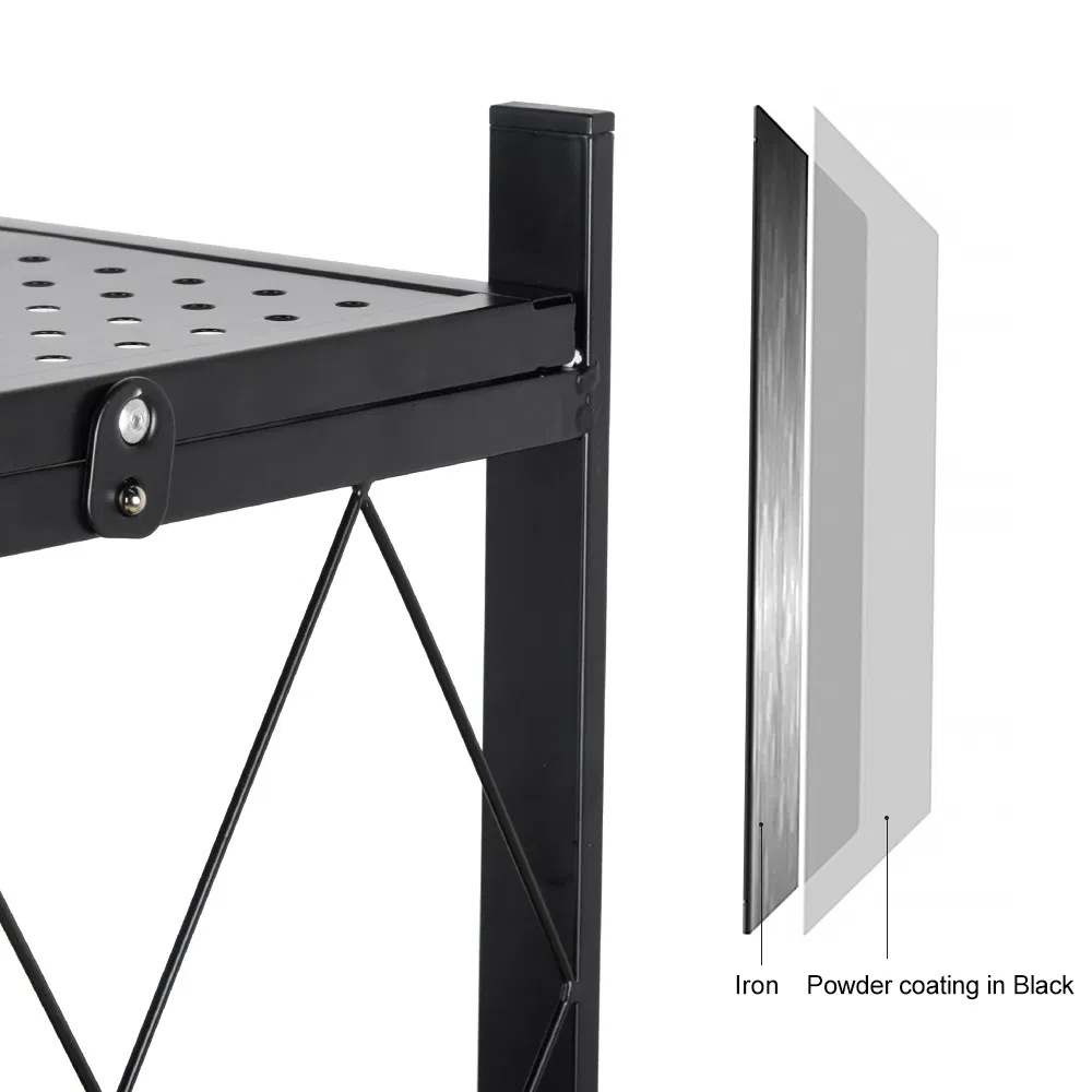 4-Tier Foldable Kitchen Standing Shelves Metal Storage Folding Rack with Wheels