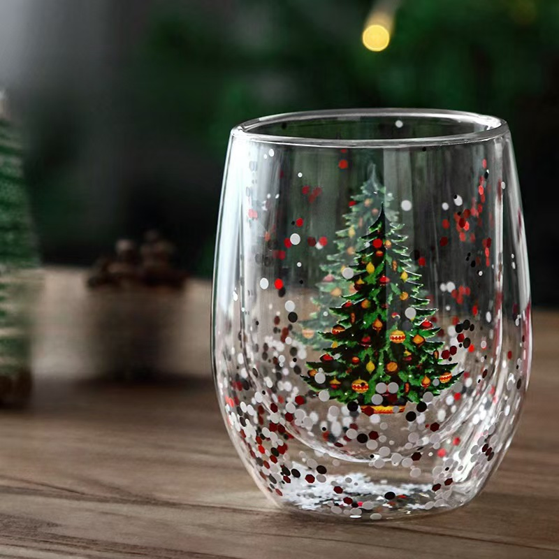 Snowball and Santa Claus LED Light Decorated Highball Glass Christmas Decorative Cup Promotional Party Supplies