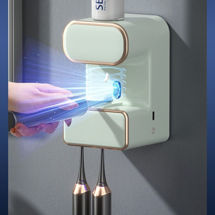 Wall-Mounted Wireless Smart Sterilizing and Drying Toothbrush Holder with UV Sterilizer Toothpaste Dispenser