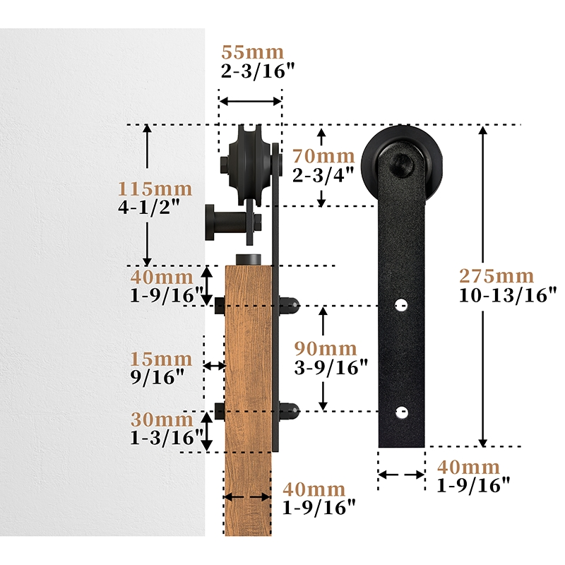 Black Finish Bypass Barn Door Hardware Kit for Sliding Doors