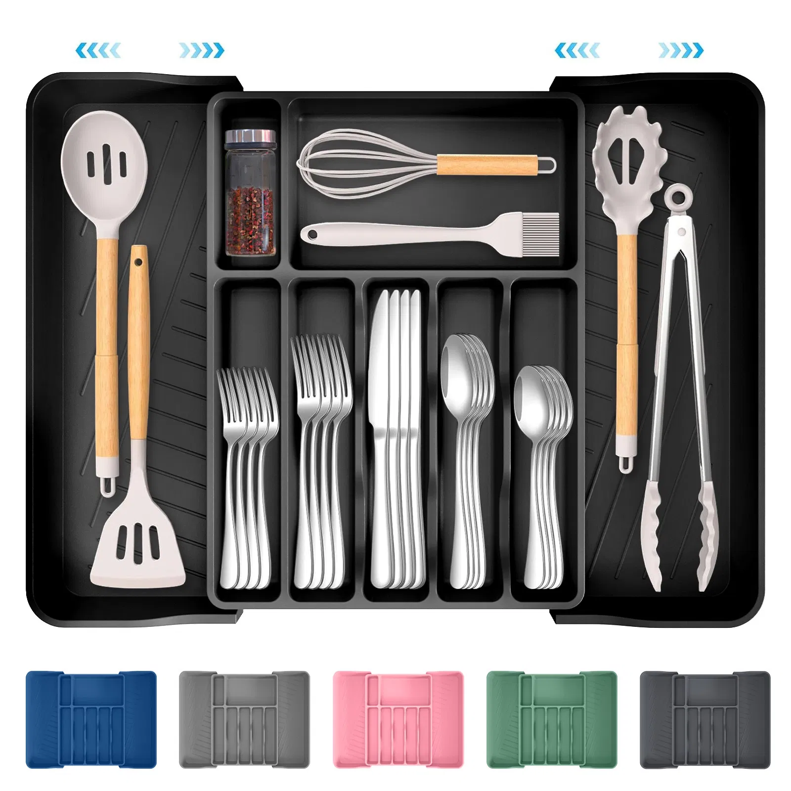 Expandable Kitchen Drawer Organizer Adjustable Cutlery Tray for Silverware and Utensils