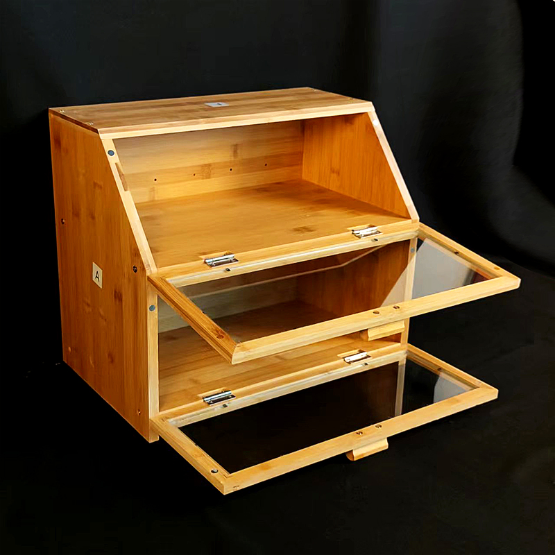 Двухслойная бамбуковая хлебница с окном