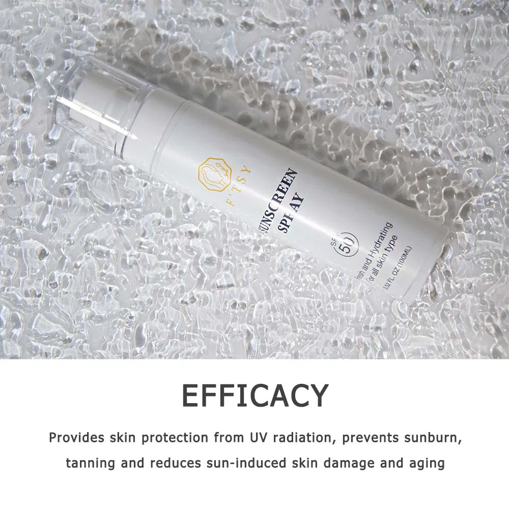 Hot Selling Custom Logo Vegan Natural Moisturizing Calming SPF 50 UVA UVB Protecting Sunscreen Face Mist Spray