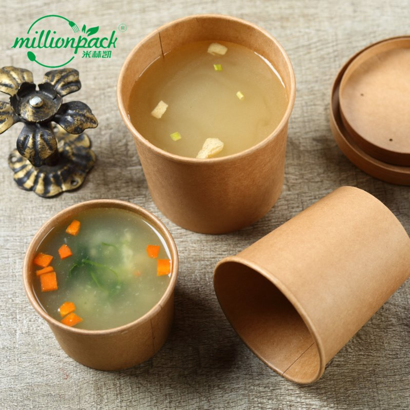 OEM/ODM Disposable Kraft Paper Soup Bowl for Restaurant Takeaway