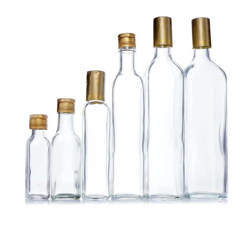 100ml 250ml500ml 750ml1l Clear Square Glass Olive Bottle with Easy Pour Spout Set