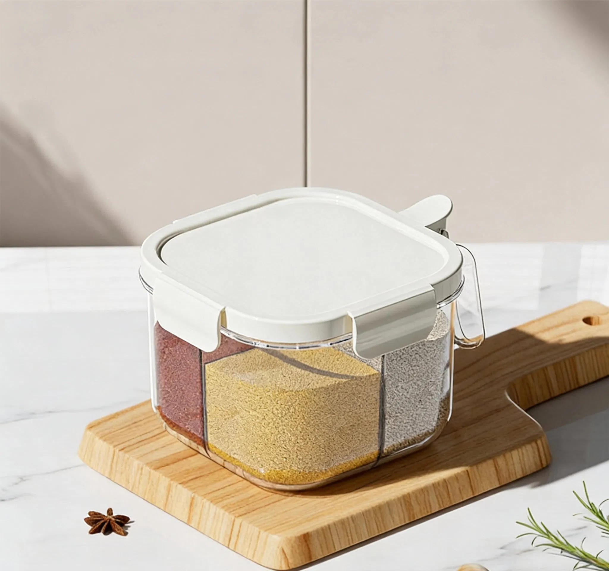 Seasoning Box - Kitchen Use - Household Seasoning Bottle and Jar - Four-Section Large Capacity Salt Seasoning Jar Storage Box