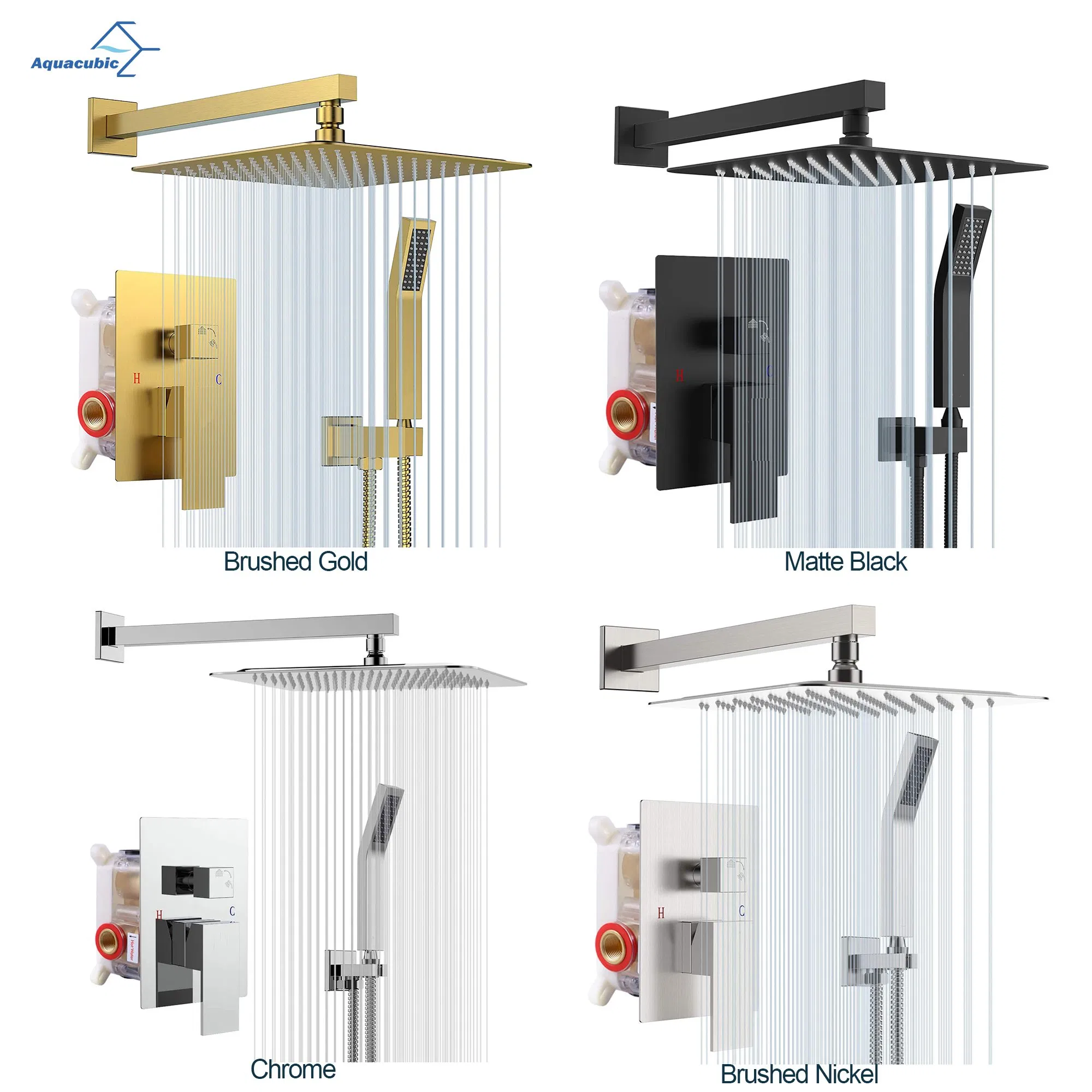 Wholesale Bathroom Single Lever Brushed Nickel Bath Thermostatic Diverter Square Concealed Shower Faucet Mixer