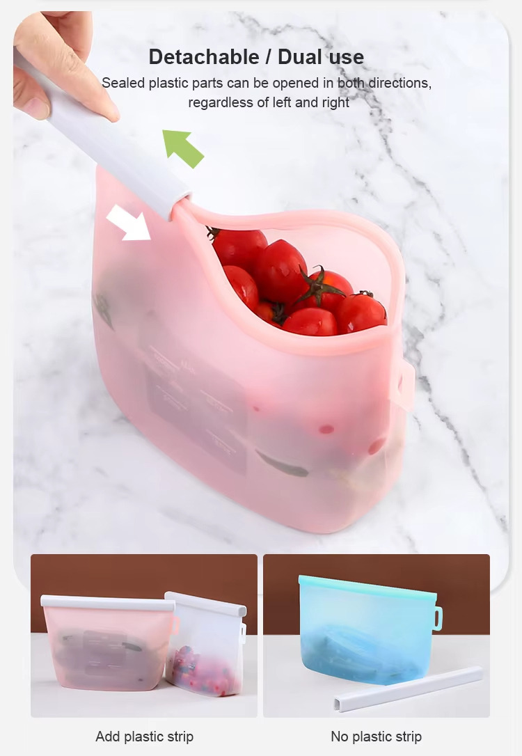 250ml 500ml 1000ml Food-Grade Reusable Silicone Food Storage Bags for Sandwich, Liquid, Snack, Meat, Vegetable