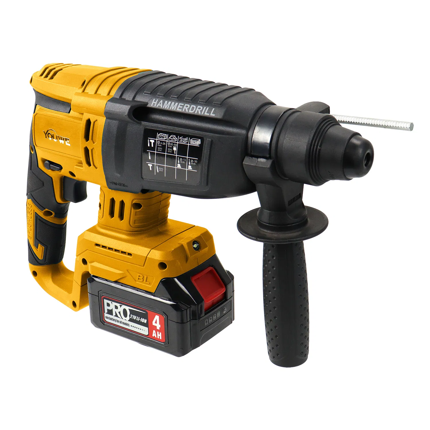 Cordless Rotary Hammer/Drill/Impact Function, 4.0ah Battery Construction Tool