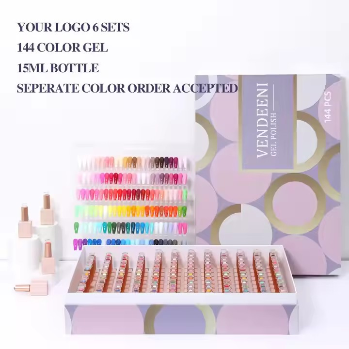 Custom Logo OEM 144 Neon Colors Gel Nail Polish Kit Private Label Soak off Gel Set with Bottle and Packaging