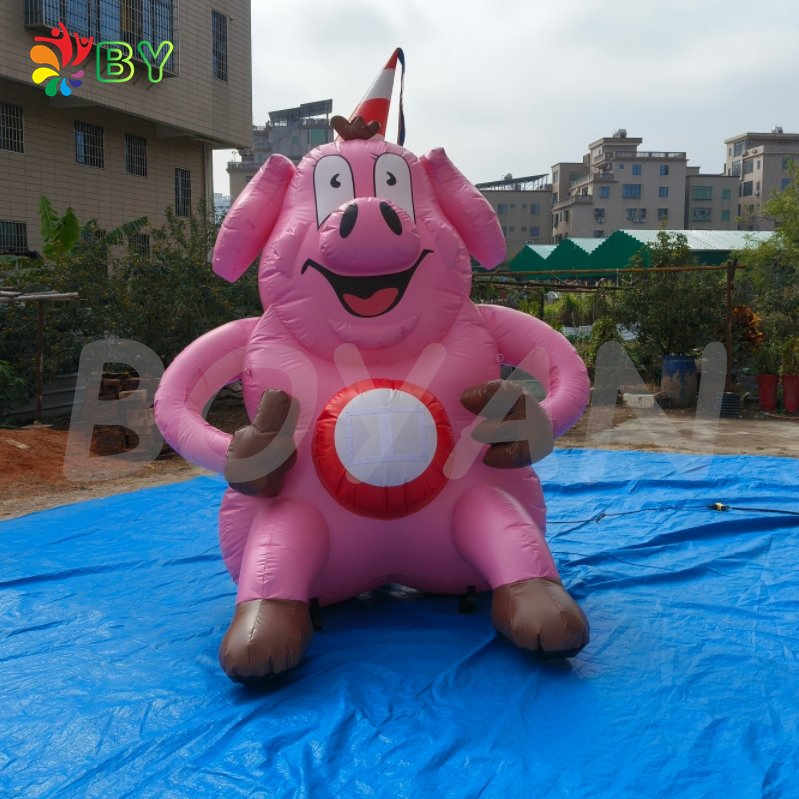 Lovely Giant Shopping Mall Inflatable Pink Pig Cartoon Inflable for Restaurant Decoration