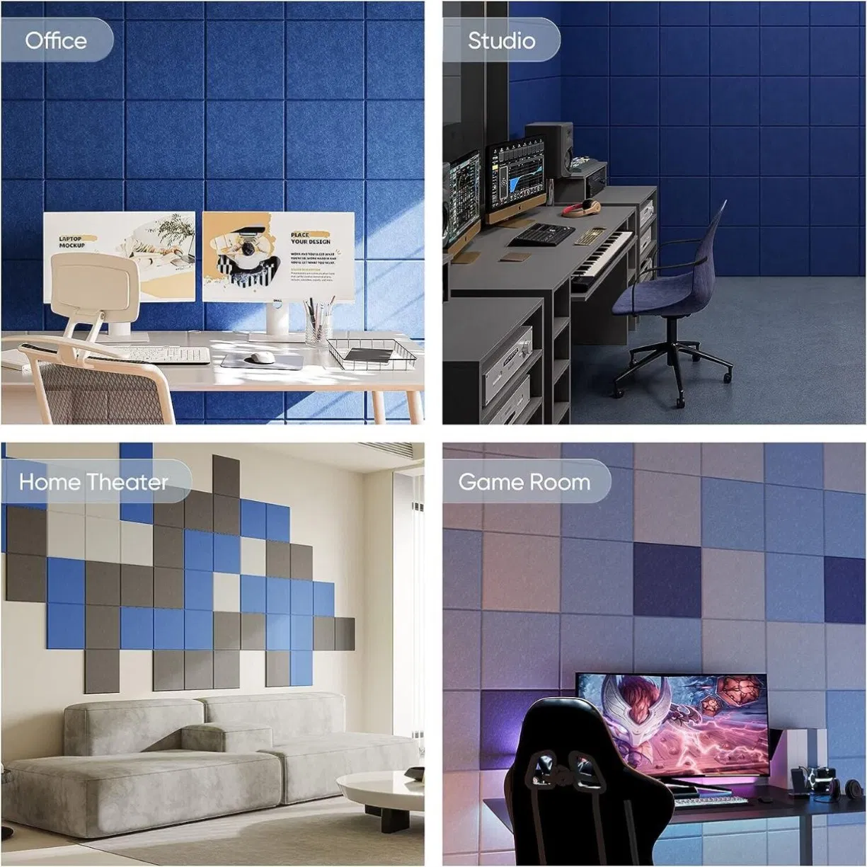 Sound Isolation Design Square Self Adhesive Polyester Fiber Felt Acoustic Panel for Home Studio Wall Ceiling Door