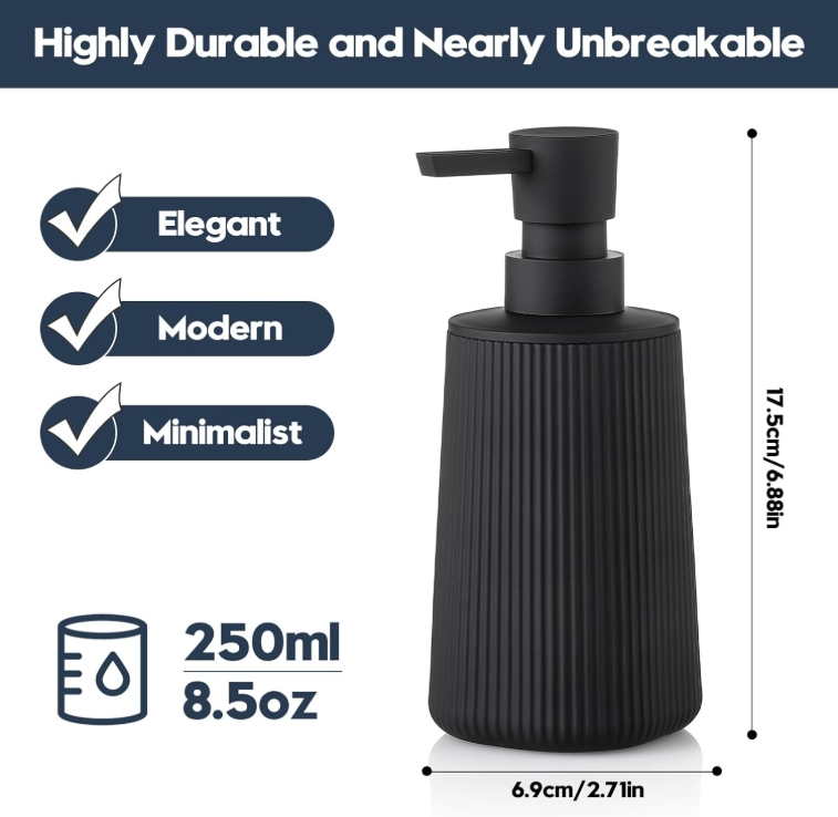 Small Soap Dispenser for Bathroom and Kitchen, Modern Farmhouse Striped Style