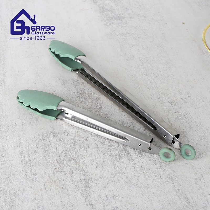 201ss Heat Resistant Barbeque Stainless Kitchen Cooking Food Tongs with Silicone Tips