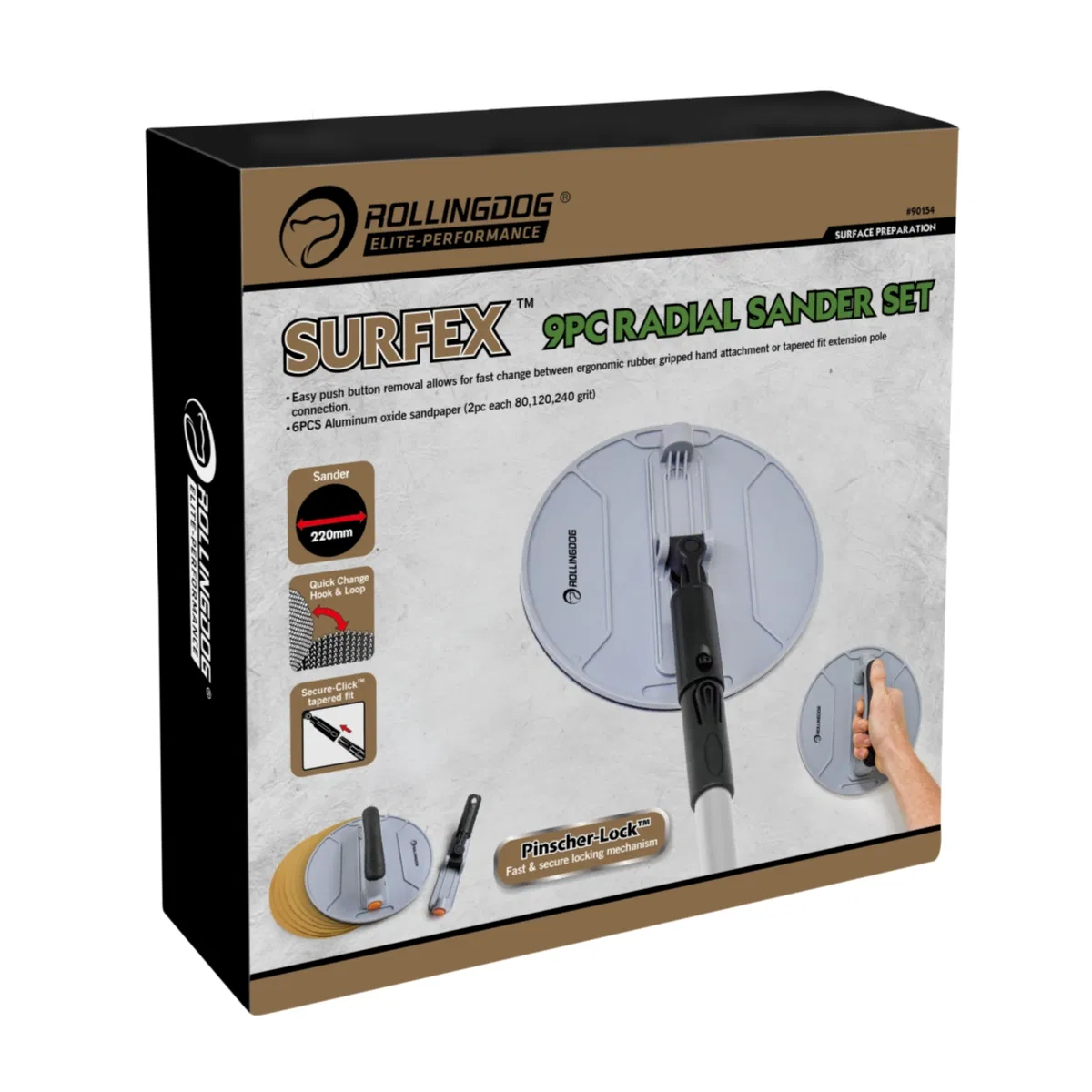 Rollingdog-Elite 90154 Polished 420 Stainless Steel Blade 9PC Radial Sander Set