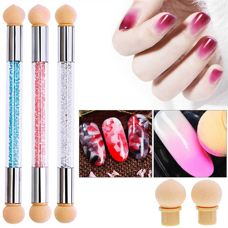 Double Side Shading Effect Sharp Round Nail Art Brush Manicure Tool Plastic \ Handle Artificial Sponge Nail Brush Set