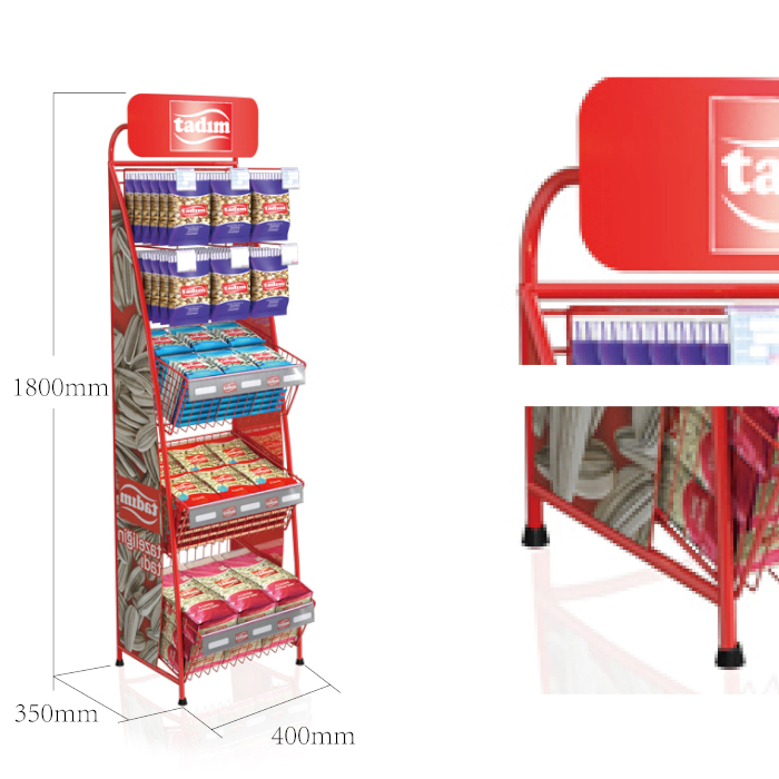 Wire Hooked Pop Display Stand for Cereal Biscuit Snack